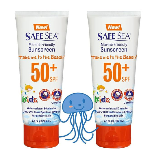 Safe Sea SPF50+ Kids Sunscreen | Travel Size 3.4 oz. | For sensitive skin | anti-jellyfish and Sea Lice sting protective lotion | Coral reef safe sunscreen (3.4 oz. tube 2 pack)
