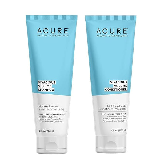 Acure Vivacious Volume Shampoo & Conditioner Set – Lightweight Formula for Full, Bouncy Hair, Enhances Body & Lift, Vegan, 8 Fl Oz Each