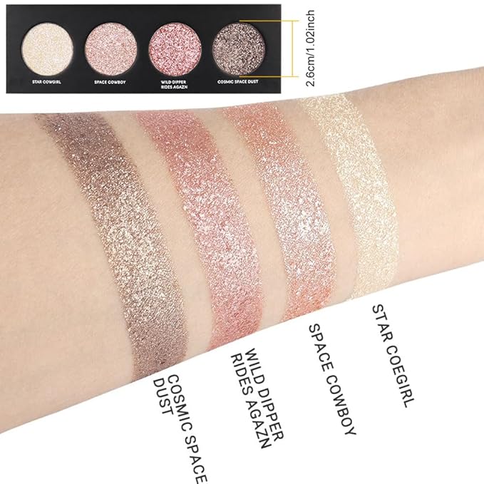 Shiny Highlight Eyeshadow Palette 4 Colors, Cosmetics Shimmer Palette, Cruelty-Free and Vegan Formula, Glitter Eyeshadow for Professional Makeup Kit (A#)