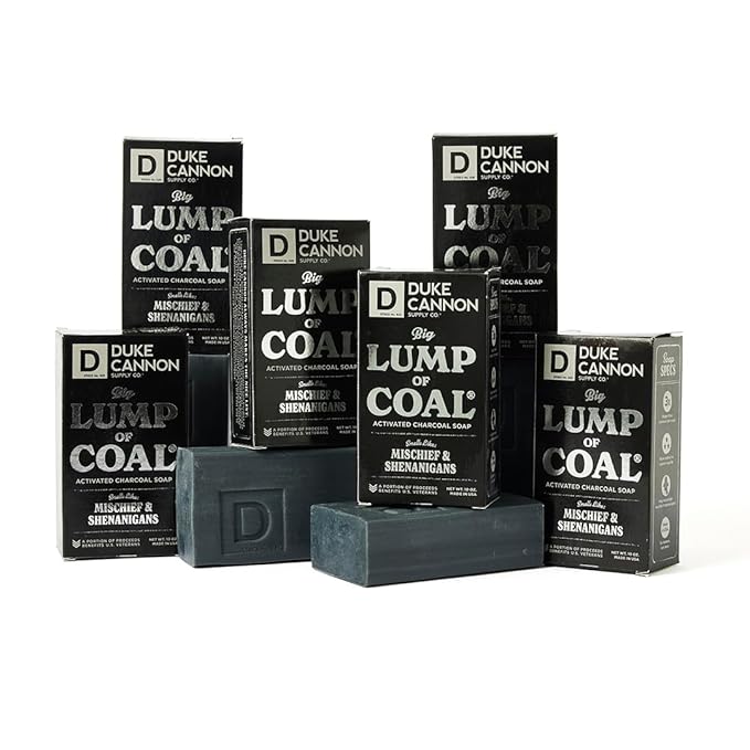 Duke Cannon Supply Co. Big Lump of Coal Soap Bar for Men Holiday Edition (Bergamot & Black Pepper Scent) Superior Grade, Extra Large, Paraben-free, All Skin Types, 10 oz (6 Pack)