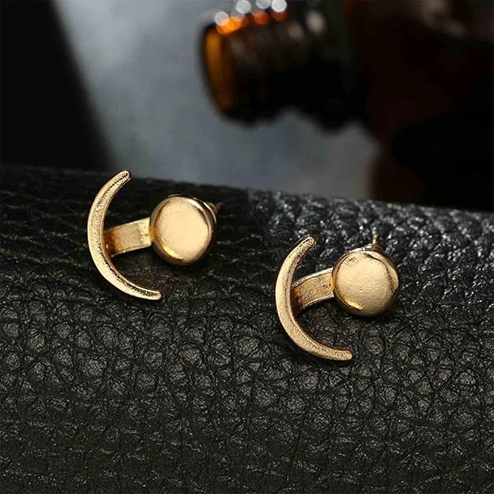 Boho Moon Ear Jackets Earrings Crescent Moon Stud Earrings Gold Sun Moon Earrings Minimalist Double Sided Round Earrings Jewelry for Women