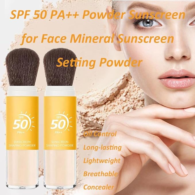 Sunscreen Setting Powder SPF 50 Loose Powder with Brush Natural Mineral Makeup Setting Powder Translucent 0.28 oz for All Skin-2PC