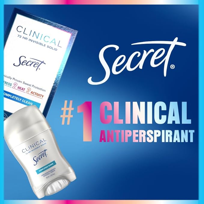 Secret Clinical Strength Antiperspirant Deodorant for Women, 3X Stress Protection, 72hr Sweat & Odor Protection, PH Balancing Minerals, Invisible Solid, Cool Waterlily Scent, 2.6 oz