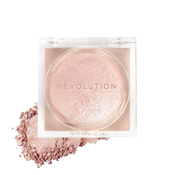 Makeup Revolution Beam Bright Highlighter, All Over Face Glow, Powder To Liquid Formula, 5 Different Shades, Rose Lustre