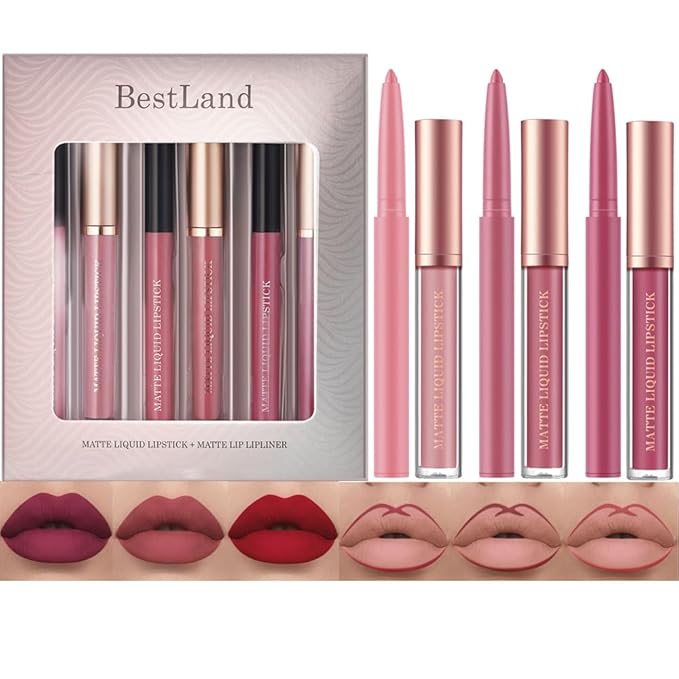 BestLand 6Pcs Matte Liquid Lipstick + Lip Liner