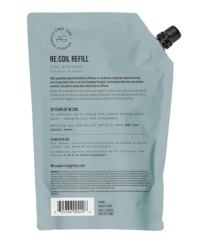AG Care Re:coil Curl Activator Curl Cream - Ultra Nourishing Curly Hair Cream for Defined, Healthy Curls, Limited Edition Refill, 24 fl Oz