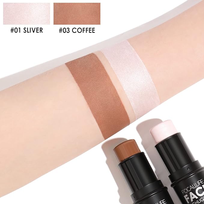 FOCALLURE 2 Pcs Contour Foundation Stick, Highlighter & Trimming Stick,Universal