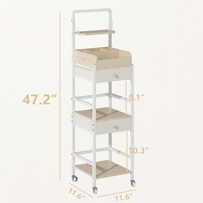 Wisdom Star Makeup Organizer Cart with 2 Drawers, Floor Skincare Organizers, Makeup Storage, Vanity Organizer, Cosmetics Display, Versatile Skin care Perfume Nail Polish Storage Rack for Bathroom
