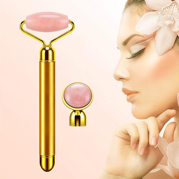 DANGSHAN 2-in-1 Electric Jade Roller Massager Facial Roller & Face Massager, Rose Quartz