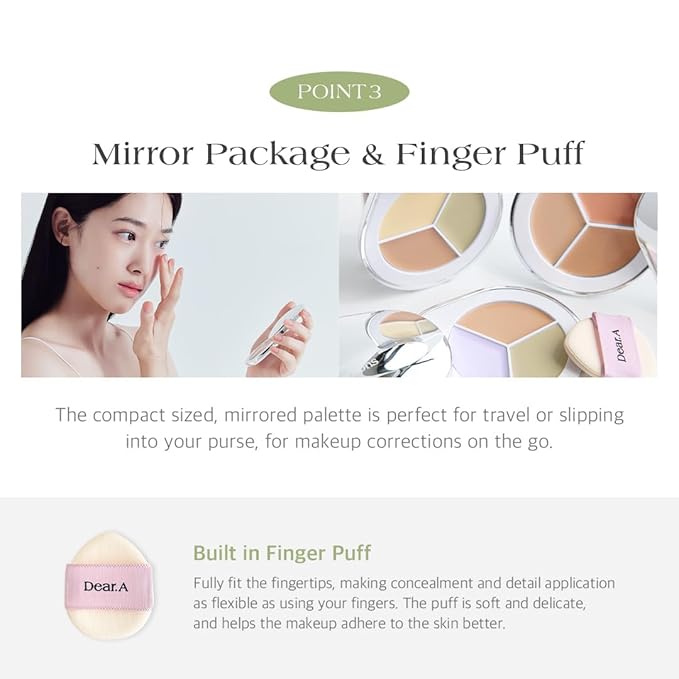 Dr.Althea Dear.A Perfect Cover Concealer Palette - Vegan Fomula, Conceal, Cover, Correct, Contour, Highlight, Multi concealer balette, Finger puff included (C03)