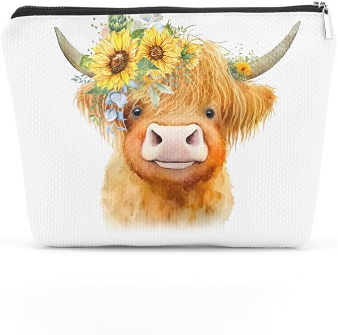 Western cosmetic bag highland cow