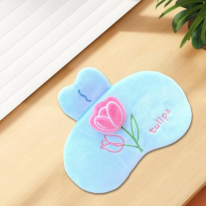 PERFECTSIGHT Sleep Eye Masks, Cute Plush Sleep Eye Cover Lightweight Adjustable Eyeshade Faux Fur Mask Cover for Women Men Sleep Travel Nap, Blue Tulip