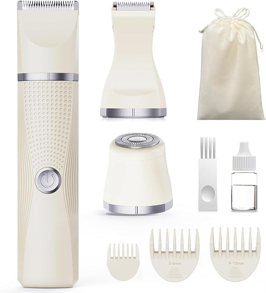 3-in-1 Electric Razor for Women - Waterproof Bikini Trimmer,Rechargeable Electric Shaver for Lady,Pubic Hair Trimmer Women,Personal Trimmer Groomer for Body Hair (Cream, LY)