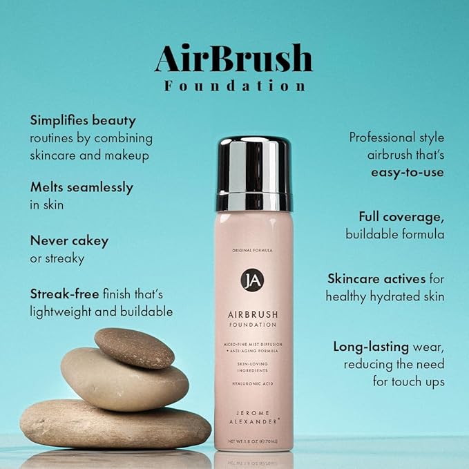 MagicMinerals AirBrush Foundation by Jerome Alexander – 2pc Set with Airbrush Foundation and Kabuki Brush - Spray Makeup with Anti-aging Ingredients for Smooth Radiant Skin - Dark