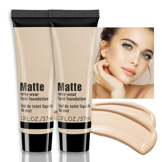 2 Pack Liquid Foundation Cream for Face Makeup,Durable Full Coverage Matte Concealer Make Up,Oil Control & Waterproof Base Primer -1+1 Fl.Oz-BEIGE 1#