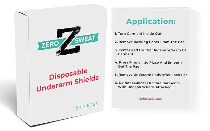 ZeroSweat Underarm Sweat Pads | Block Sweat w/Natural Disposable Absorbent Pads (50 Pads)