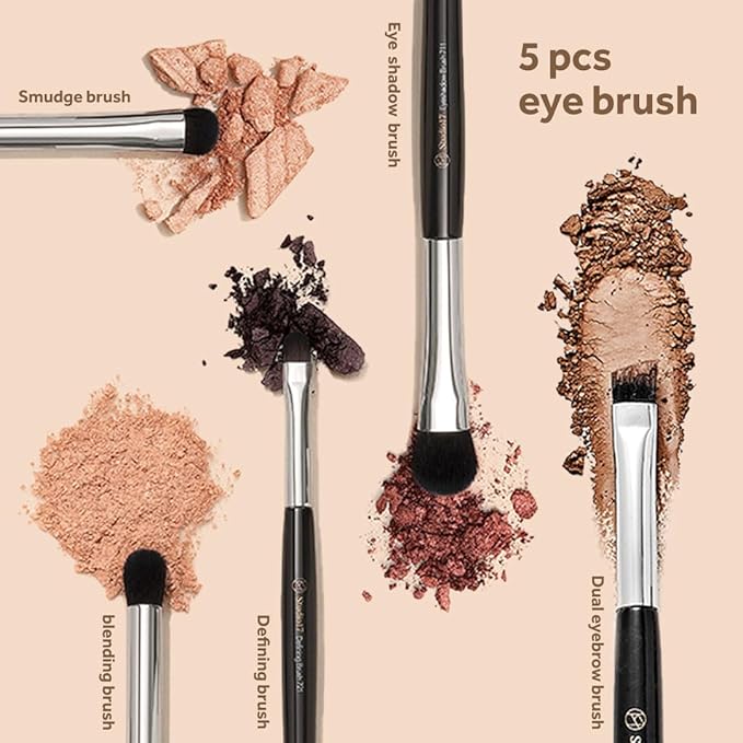 Eye Makeup Brush Set 5 Pcs | Small & Portable Eye Shadow Brushes | Korean Eye Makeup Brushes | Premium Synthetic Bristles for Professionals