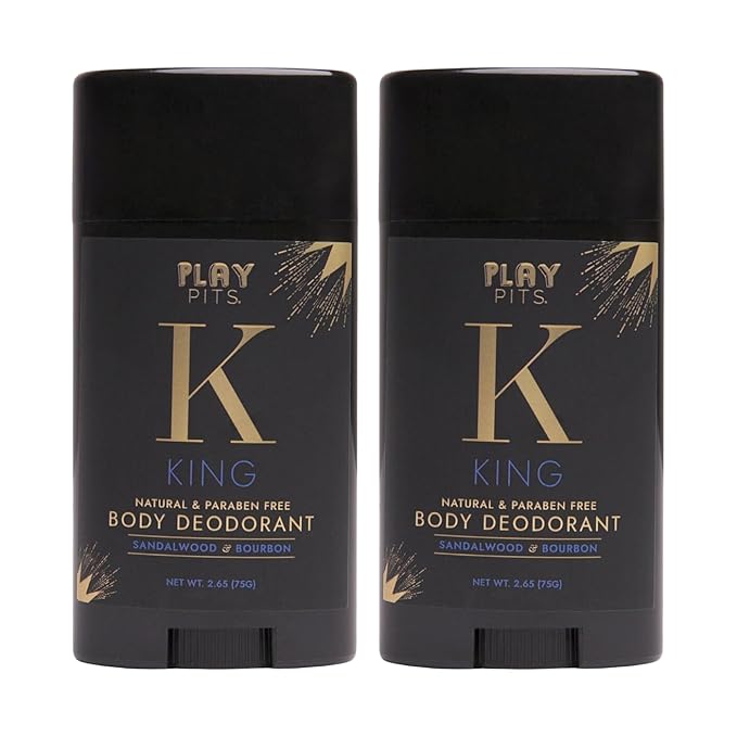 PLAY PITS - 2 Pack - Natural Deodorant - Safe for Men & Women w/Sensitive Skin - Clean, Non-Toxic, & Paraben Free – KING Scent - Infused w/Essential Oils – 2.65 Oz.