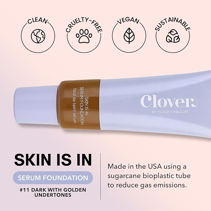 Clover Skin Is In Serum Foundation | Hydrating Face Serum, Lightweight Foundation, Cruelty-Free & Vegan | With Squalane And Sunflower Seed Wax | 30 ml - Shade 11 (Dark)