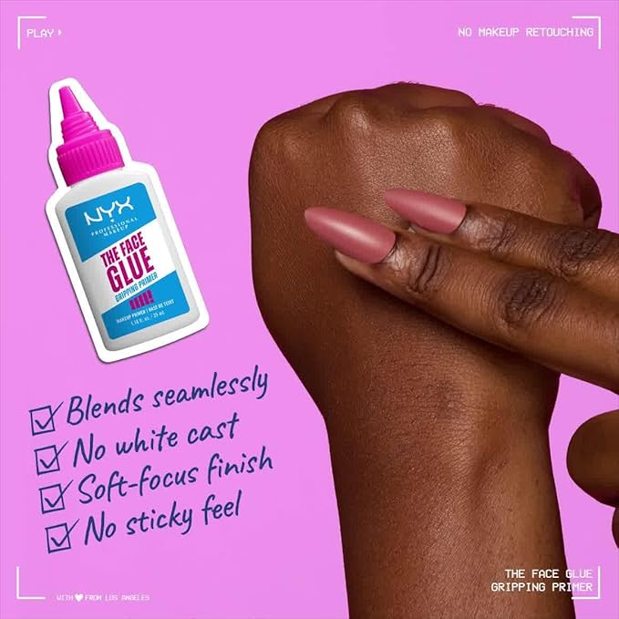 NYX PROFESSIONAL MAKEUP The Face Glue Gripping Primer, Hydrating Makeup Primer with Up To 24HR Wear, Vegan & Cruelty Free