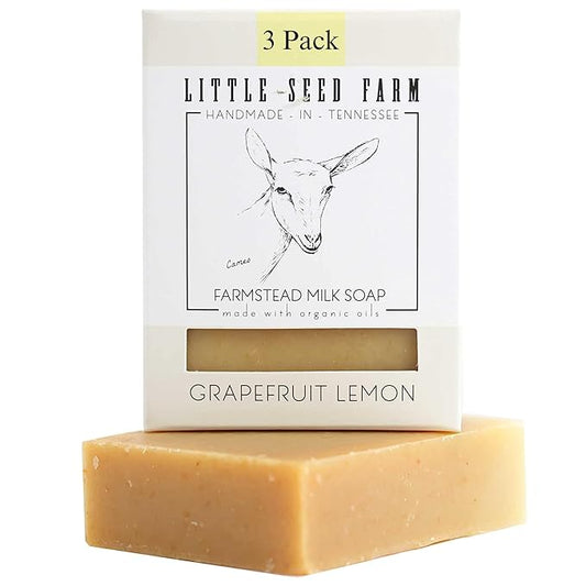 Little Seed Farm Organic Goat’s Milk Soap – 3 Pack of Grapefruit Lemon Facial and Body Soap Bars with Turmeric – Natural, Handmade and Cruelty Free – Balancing For Sensitive Skin, Net Wt. 4.75oz