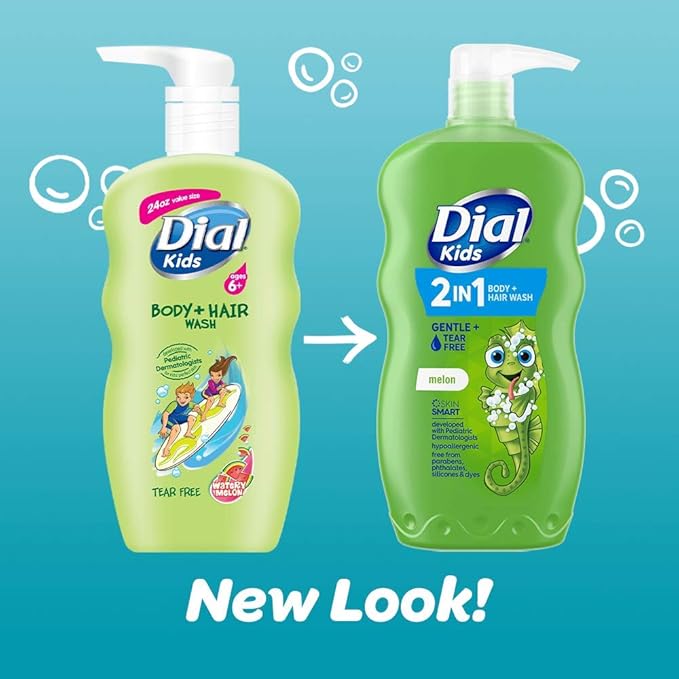 Dial Kids 2-in-1 Body+Hair Wash, Melon Scent, 24 fl oz (Pack of 4)