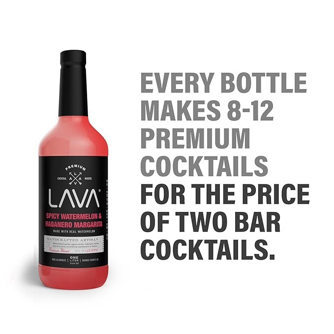 LAVA Premium Spicy Watermelon Habanero Margarita Mix, Cold-Pressed Organic Watermelon, Agave, Habanero, No Artificial Sweeteners, Lots of Flavor, Ready to Use, 1-Liter (33.8oz) Glass