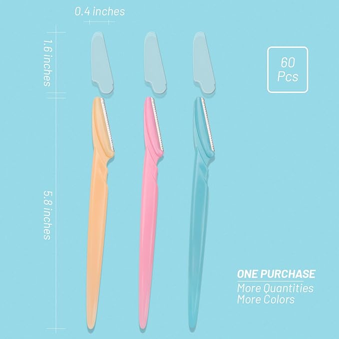 MoHern Eyebrow Razor with Box, 60 Pcs Face Razors for Women and Men, Multipurpose Dermaplane Razor, Dermaplaning Tool for Face, Multi-Color