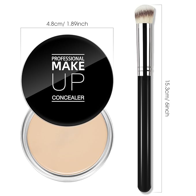 Cream Concealer Full Coverage Makeup, Matte Color Correcting Concealer with Brush, Waterproof, Conceals Blemish, Pores and Spots, Under Eye Makeup Concealer for Dark Circles (#02 LIGHT CREAM)