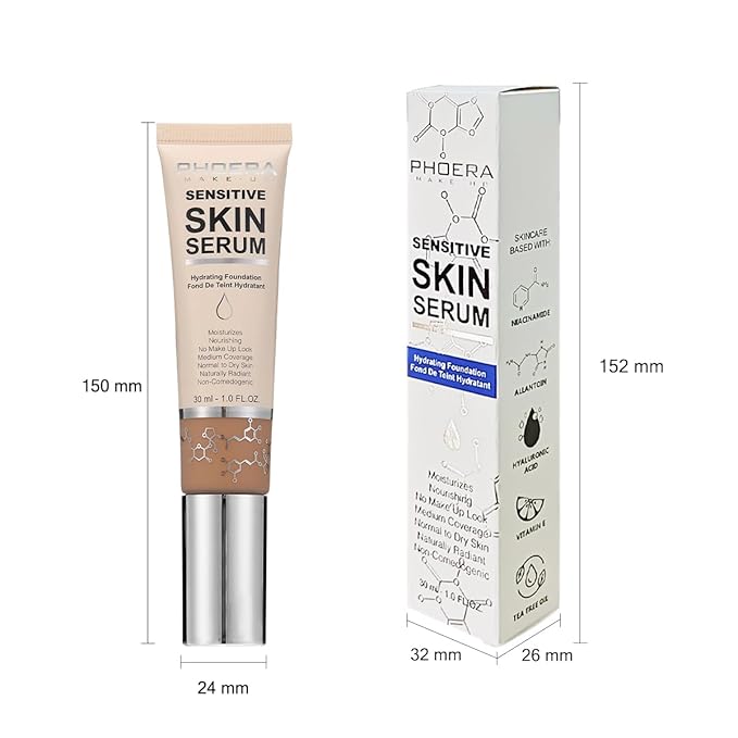 PHOERA Hydrating Essence Foundation,Waterproof and Light Long Lasting Hypoallergenic Full Coverage Hyaluronic Acid Foundation Makeup. (N03 Buff Beige)