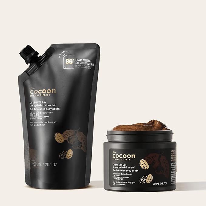 Cocoon Dak Lak Coffee Body Polish with Refill Bag. 100% Vegan Exfoliating Scrub for Smooth & Glowing Skins | Reduce Stretch Marks, Acne & Cellulite | Gift for Coffee Lovers (27 fl oz)