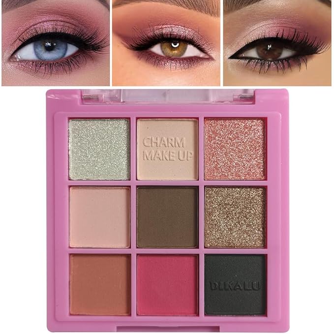 Eyeshadow Palette Makeup- 9 Colors Pink Bown Black Smoking Eyeshadow Palette Matte Shimmer Eye Shadow palettes Highly Pigmented Naturing-Looking Long Lasting (19#)
