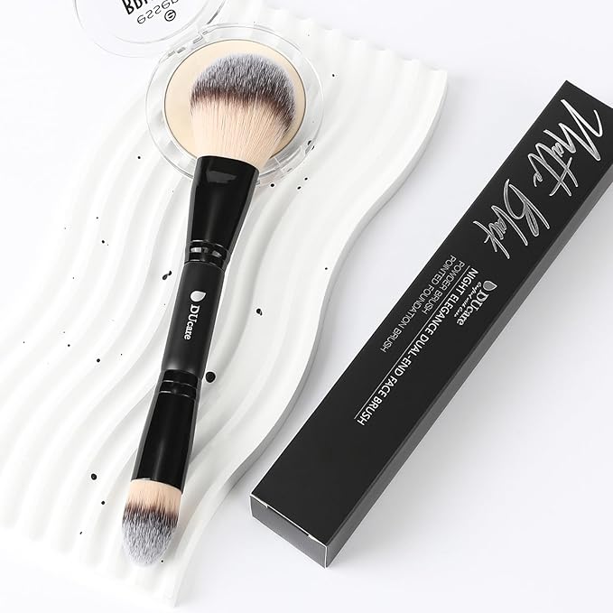 DUcare Powder Brush Foundation Brushes Double Ended Blush Setting Brush for Rounded Taperd Liquid, Cream, Powder,Blending, Buffing