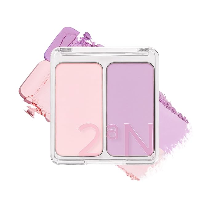 2aN Dual Color Face Blusher, Buildable & Blendable Cheek Color, Powder Blush, Korean Beauty (01 Cotton Candy Violet, 1.5 oz)