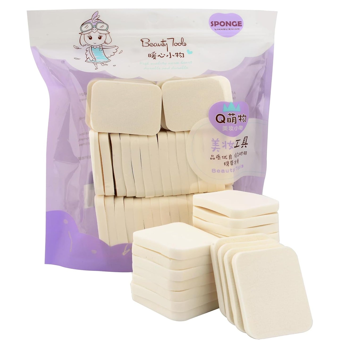 40 PCS Makeup Blenders Sponges Set, Use for Dry and Wet, Perfect for Full Face Curve Blending, Cream, Liquid, Powder Foundation Cosmetics, Latex Free & Soft & Flexible, Square