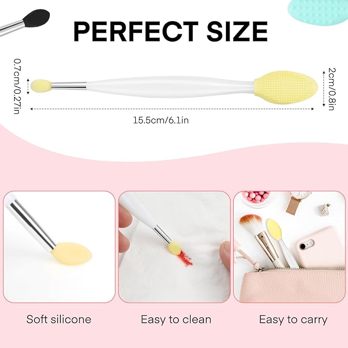 Unaone Lip Scrub Brush - 3 PCS Dual-ended Lip Scrubber Exfoliator and Silicone Lip Brush, 2-in-1 Silicone Lip Scrub Tool Lip Mask Applicator, Gentle Exfoliator & Applicator for Soft