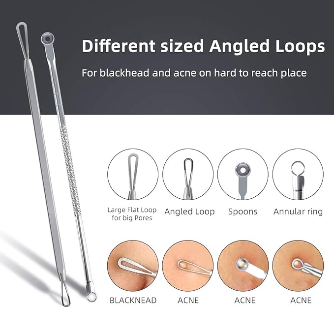 DUcare Blackhead Extractor Tool for Face,Blackhead Remover Tool, Pimple Popper Tool Kit, Extractor Tool for Comedone Zit Acne Whitehead Blemish, Stainless Steel Extraction Tools