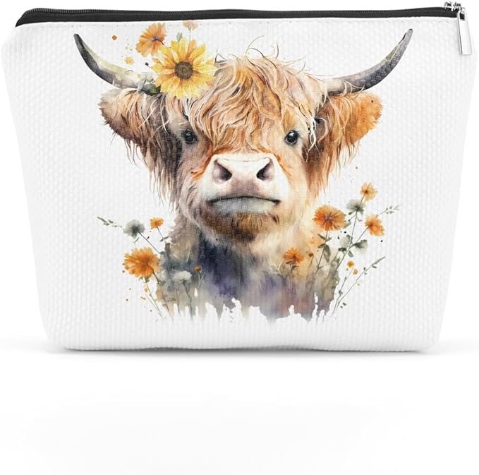 Western cosmetic bag highland cow
