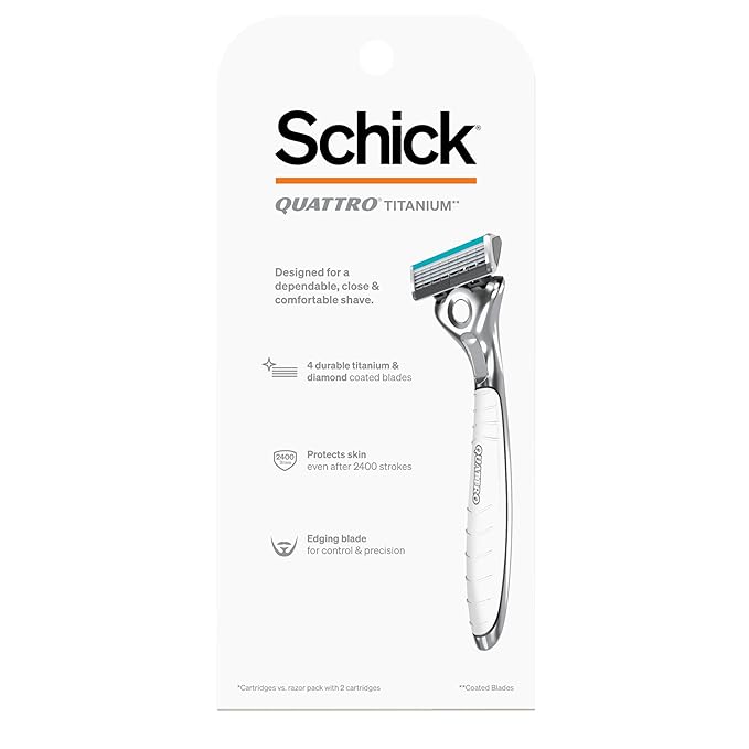 Schick Quattro Titanium Razor, 1 Razor Handle and 4 Cartridges | Shaving Razors for Men, 4 Blade Mens Razors for Shaving, Razor Blades for Men, 1 Handle with 4 Razor Blades Refills