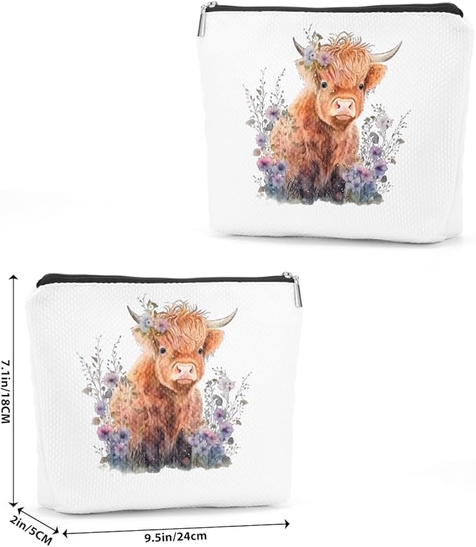 Western cosmetic bag highland cow