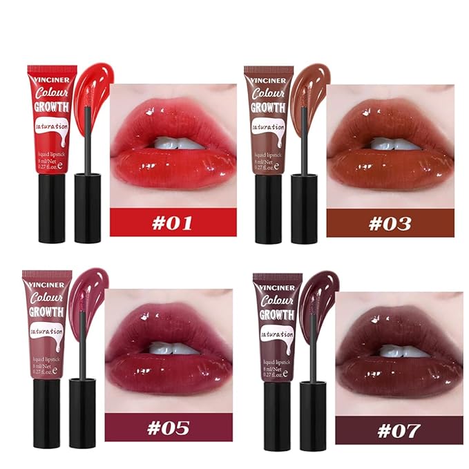 4 Colors Hydrating Glossy Liquid Lipstick Set, Moisturizing Shiny Tinted Lip Gloss, Nourishing Long Lasting Lip Stain Lip Blam for Girls And Women Makeup