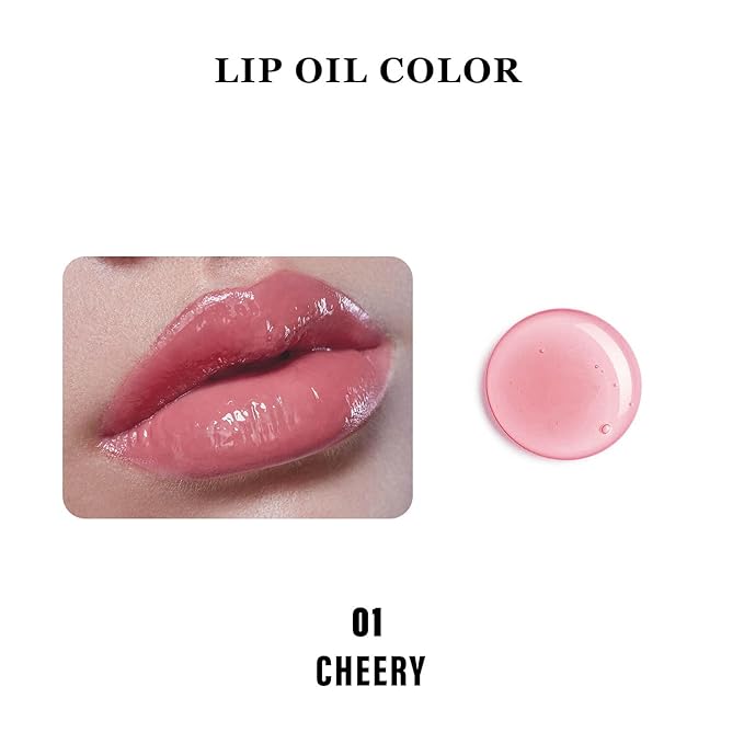 3 PCS Hydrating Lip Glow Oil Lip Stain, Moisturizing Nourishing Lip Gloss,High Shine, Smooth Finish Gloss Tinting And Non-Sticky Lip Oil For Dry Lips (M02-CHERRY, 1)