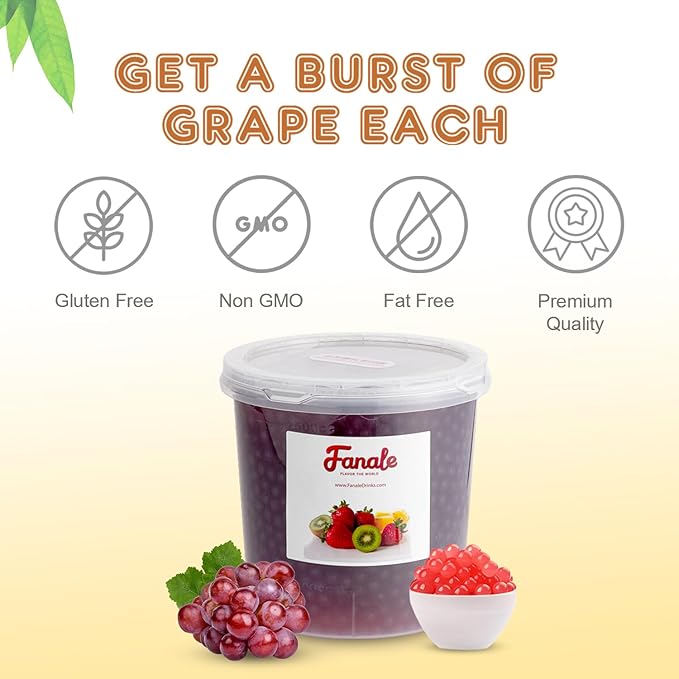 Fanale Grape Popping Boba Pearls, Vegan, Non GMO, Gluten Free, Fat Free, Perfect for Bubble Tea, Smoothies, Ice Cream, Desserts, and Beverages.