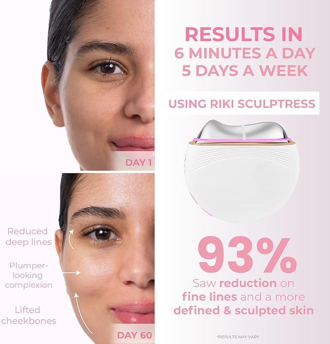 RIKI LOVES RIKI Riki Sculptress Electric Gua Sha Facial Tools - 6 in 1 Hot & Cold Face Sculpting Tool - & Vibration & Red/Blue/Purple LED Massager for Anti-Aging & Wrinkles, Puffiness, Double Chin