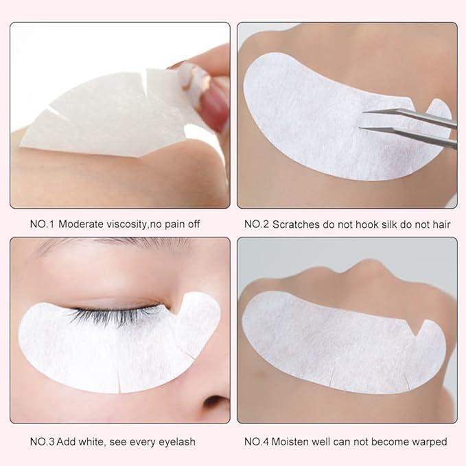 M J Joymay 50 Pairs Eyelash Extension Under Eye Gel Pads Pink Hydrogel V-Cut Natural Lint Free Eye Patches, Premium Eyelash Extension Supplies & Beauty Tools Stick Well(White)