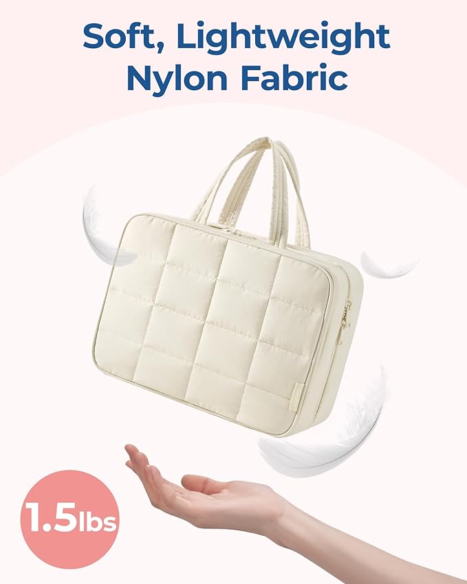 BAGSMART Travel Toiletry Bag with Jewelry Organizer, Hanging Travel Bag for Toiletries, Puffy Makeup Cosmetic Bag Organizer, Carry-on Travel Accessories Essentials, Purple-L