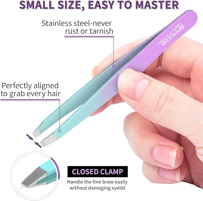 TsMADDTs 7PCS Tweezers for Women Facial Hair, Precision Tweezer Set for Eyebrows with Curved Scissor and Eyebrow Razor for Ingrown Hair