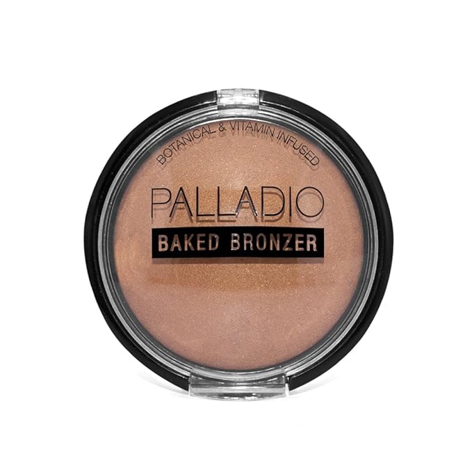 Palladio Baked Bronzer, Highly Pigmented and Easy to Blend, Shimmery Bronzed Glow, Use Dry or Wet, Lasts all day long, Provides Rich Tanning Color Finish, Powder Compact, Caribbean Tan