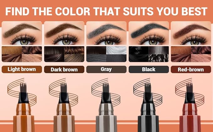 2025 New Magic Eyebrow Pencil, 3D Waterproof 4 Tipped Precise Brow Pen Microblading Eyebrow Pencil Contouring Pen Fine Stroke Microblading Creates Natural (Gray Brown)