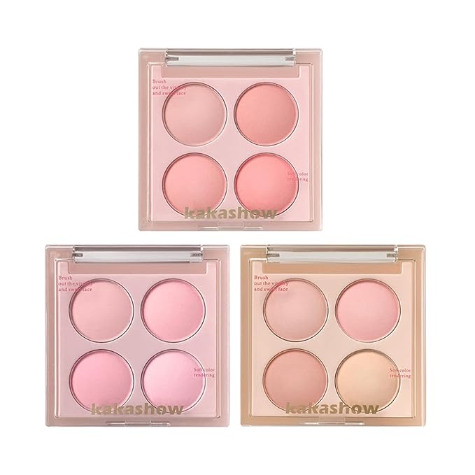 Matte Blush Powder Palette, Blending Mood Cheek, 4 Blendable Shades Korean Fairy Pink Blusher in Lightweight Smooth Powder, Vegan Makeup (Strawberry 1#, 1.84 ounces)